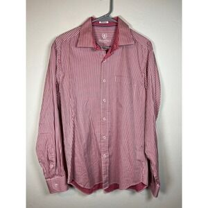 Bugatchi Uomo Men's Red White‎ Stripe Shaped Fit Long Sleeve Dress Shirt